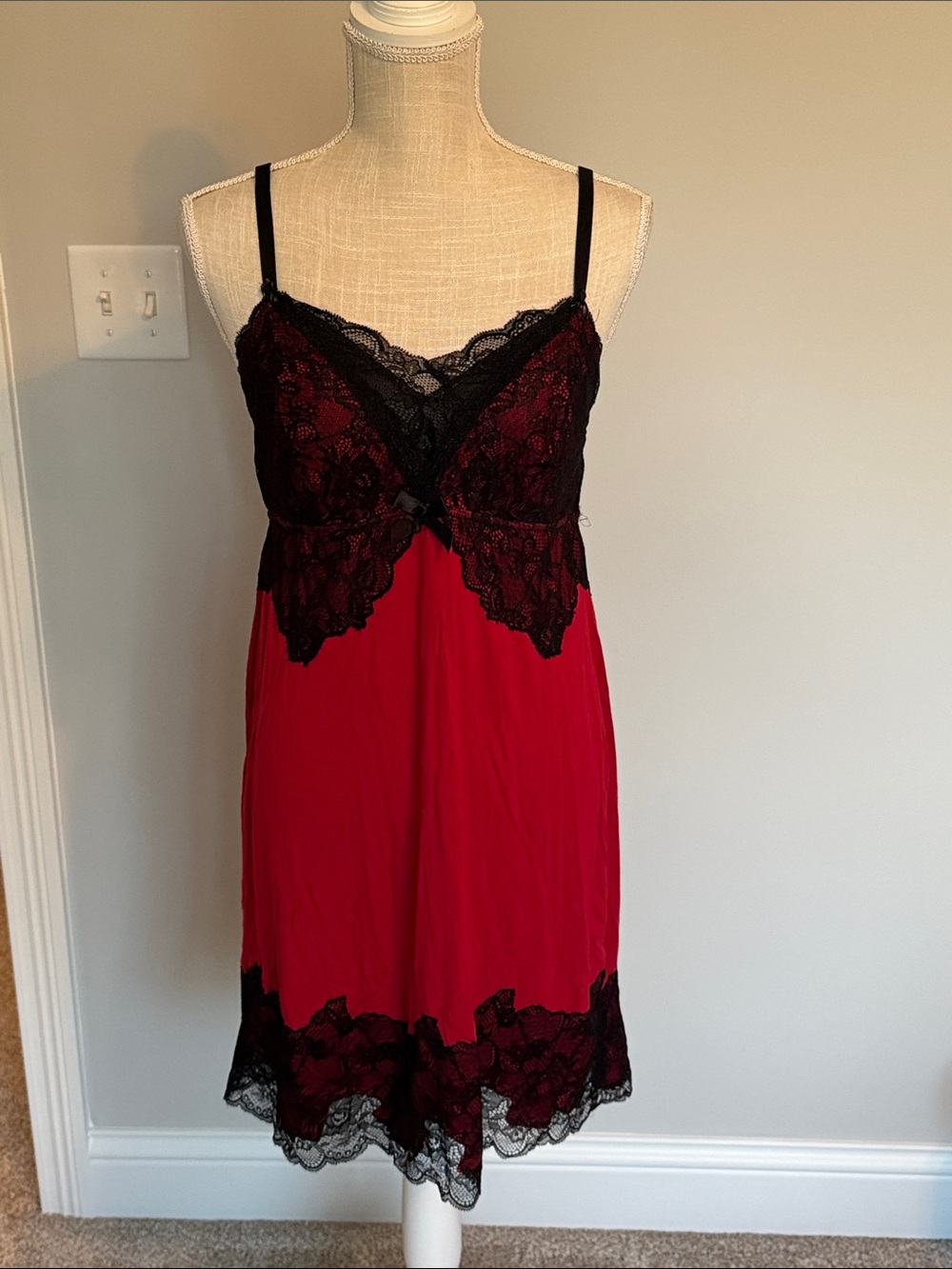 Soma Red Chemise with Black Lace Trim
